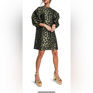 Topshop Animal Print Metallic Jacquard Shift Dress size 6